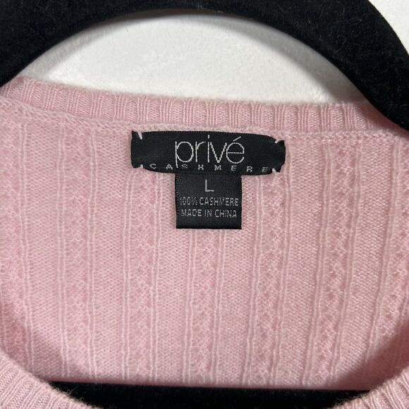 Prive Sweater Cable Knit 100% Cashmere Crewneck Women's Size Large Pink - Picture 3 of 7